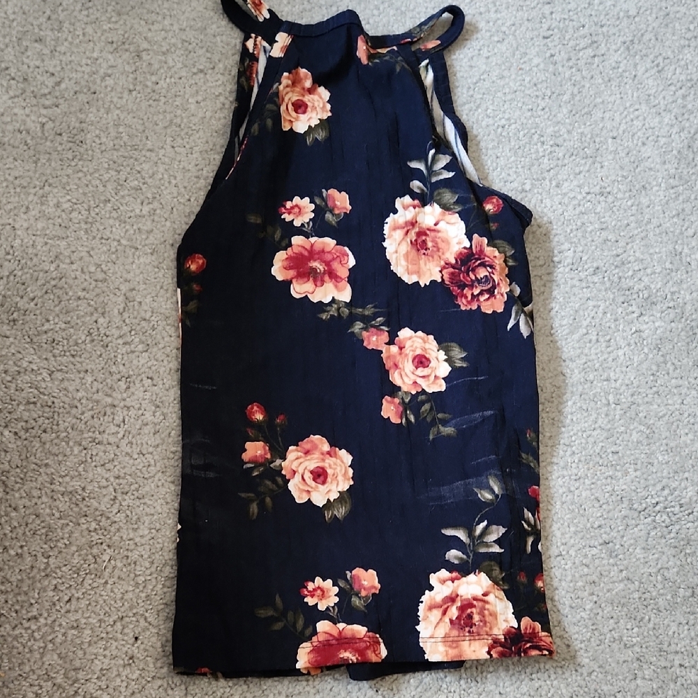 SHEIN Navy Floral High Neck Tank Top